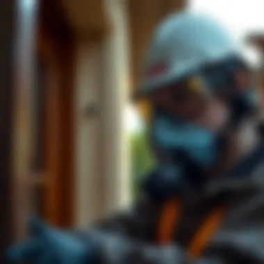 Pest Inspection by a Technician A close-up of a pest control technician inspecting a home for infestations.