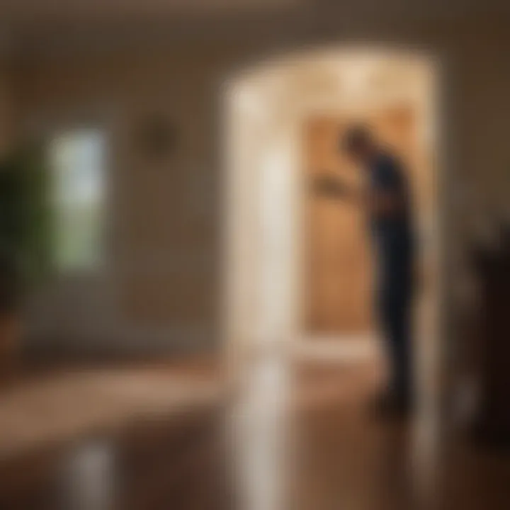 A technician inspecting a home for pest issues