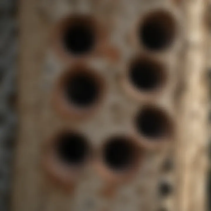 Close-up of woodpecker holes on a house