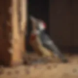 Woodpecker pecking on a wooden surface