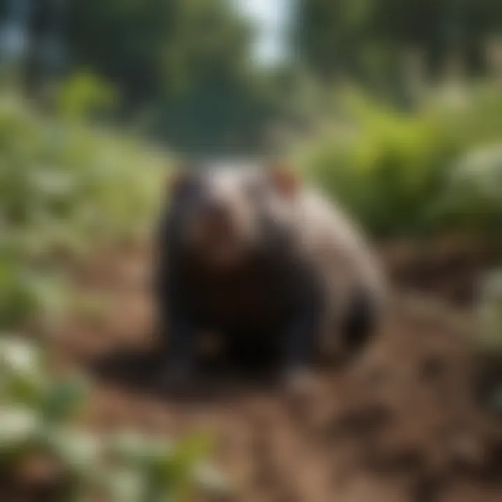 Illustration of mole behavior and its impact on gardens