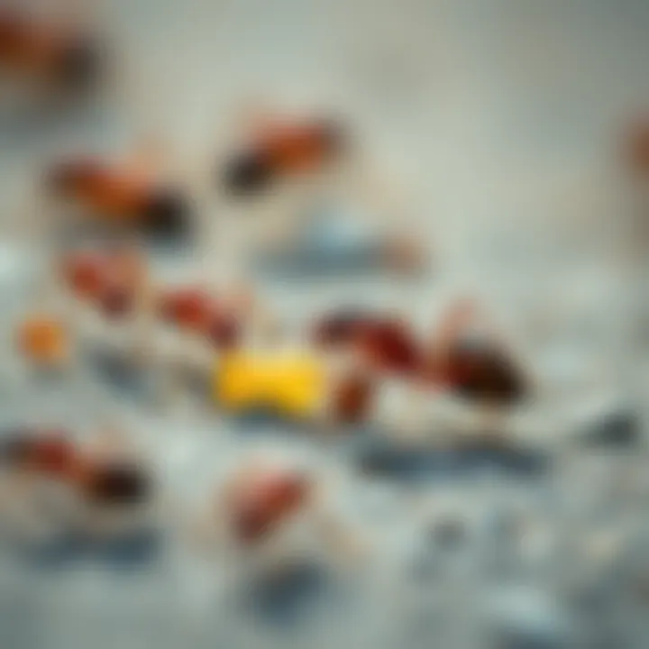 Ants Responding to Boric Acid Bait Ants on a surface attracted to bait