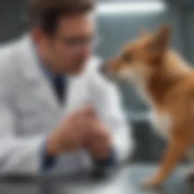 A veterinarian examining a dog with potential poisoning symptoms