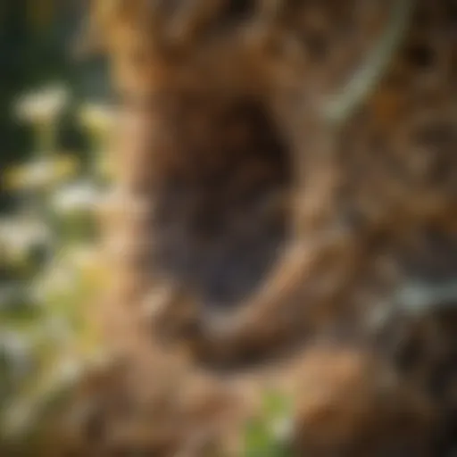 Close-up view of a bee nest in a garden