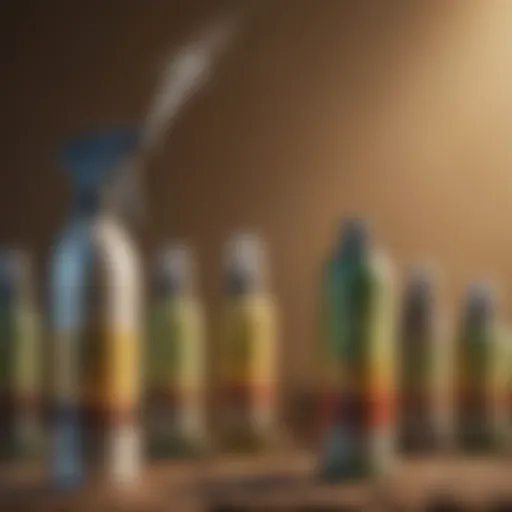 Illustration of various bug spray bottles targeting ants