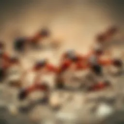 Close-up of fire ants on a surface