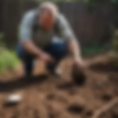 Professional Assessment of Mole Infestation A professional examining a yard for mole infestation