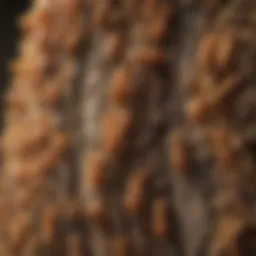 Close-up of a termite colony in wood