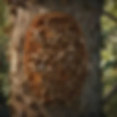 Bee Hive in a Natural Setting Close-up of a bee hive nestled in a tree