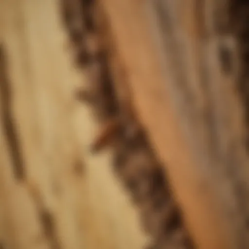 Close-up view of termite damage on wooden structure