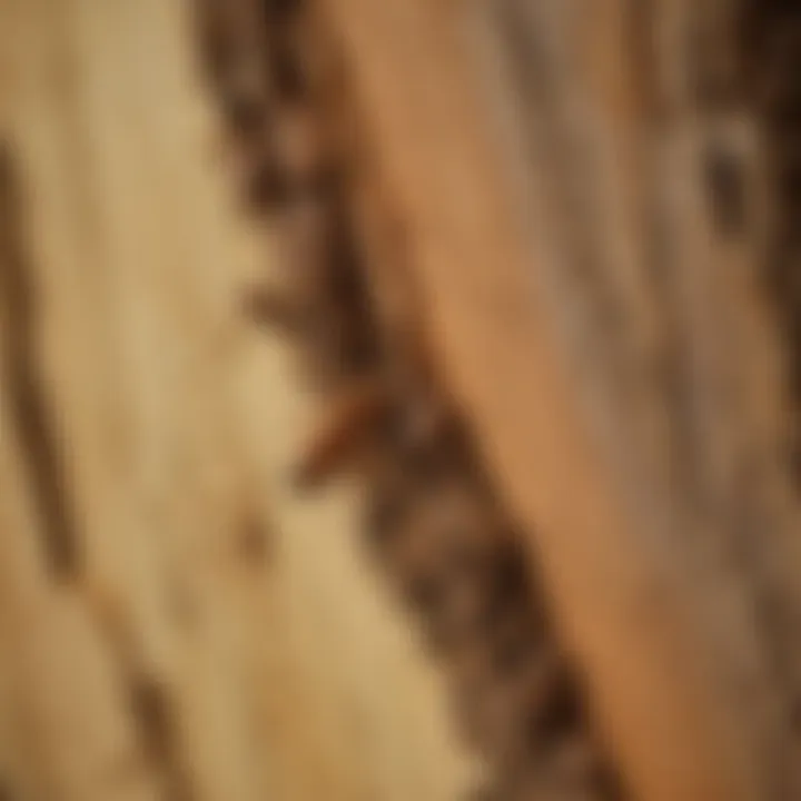 Close-up view of termite damage on wooden structure