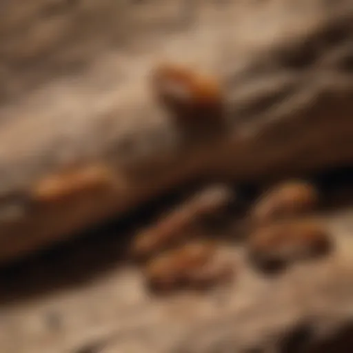 Close-up view of subterranean termites in wood