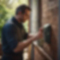 A professional pest control technician inspecting a residential property