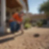 A technician inspecting a residential property for pest activity