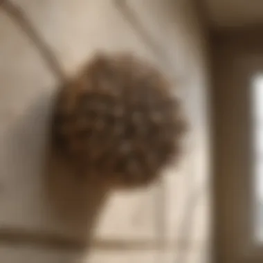 Close-up of a wasp nest in a corner of a home