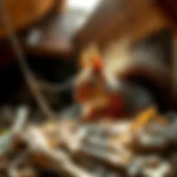 Squirrel in an attic looking for nesting materials