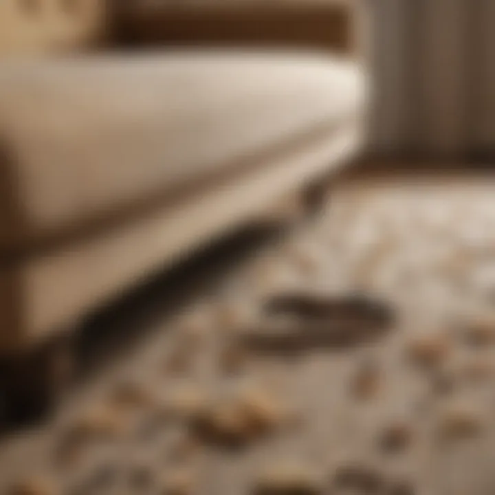 Infestation signs on carpets and furniture