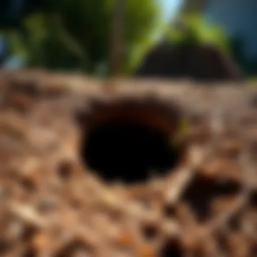 A close-up view of gopher tunnels in a yard