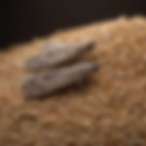 Close-up view of pantry moths on stored grains