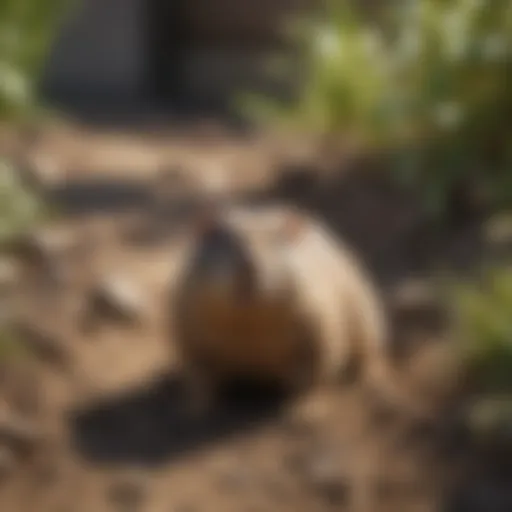 Close-up of gopher holes in a residential yard