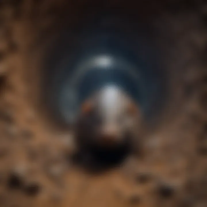 Close-up view of a mole tunneling underground