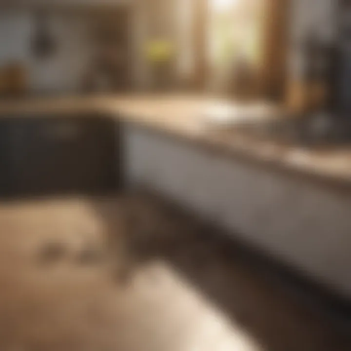 Close-up of an ant trail on a kitchen counter.