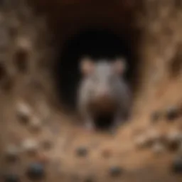A detailed illustration of a rat's burrow system showcasing potential entry points.