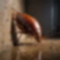 Close-up of a cockroach emerging from a drain