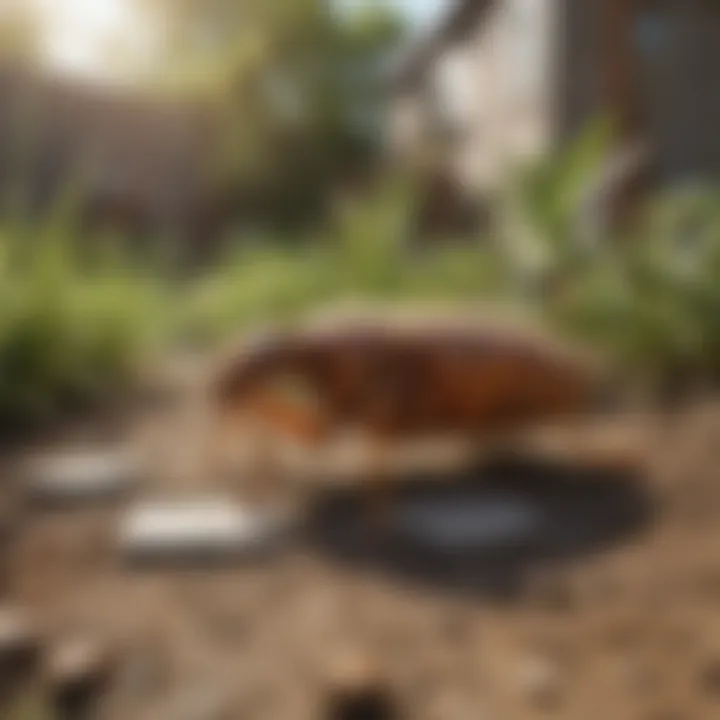 Overview of a flea-infested yard with visible signs of infestation