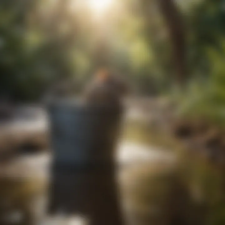 A serene bucket of water outdoors, symbolizing humane pest control