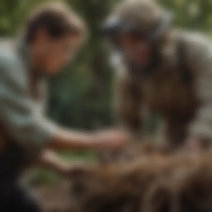 Professional pest control technician assessing a hornet nest