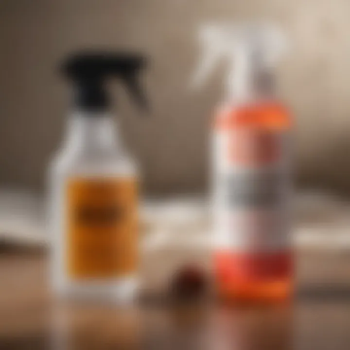 A close-up view of bed bug spray bottle with ingredients listed