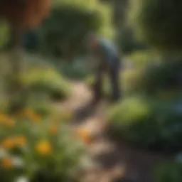 Pest control technician inspecting a garden
