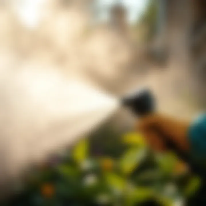 Effective Dust Application Techniques Close-up of a duster in action, applying pesticide dust in a garden