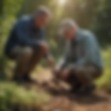 Father and son inspecting a pest-infested area