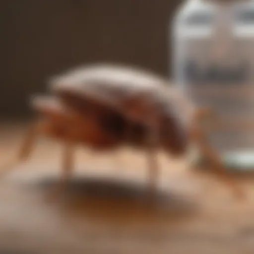 Close-up of Harris Bed Bug Spray bottle on a wooden surface