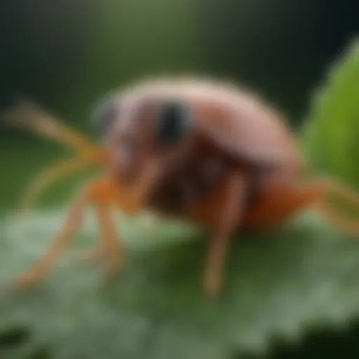 Close-up view of a clover mite on a leaf