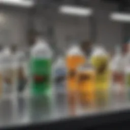 Diverse types of insecticides displayed in a laboratory setting