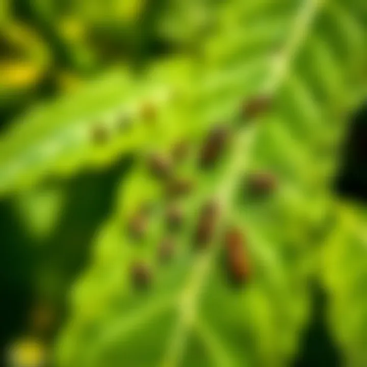 Close-up of common garden pests on leaves