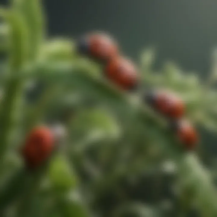 Ladybug larvae on a garden plant