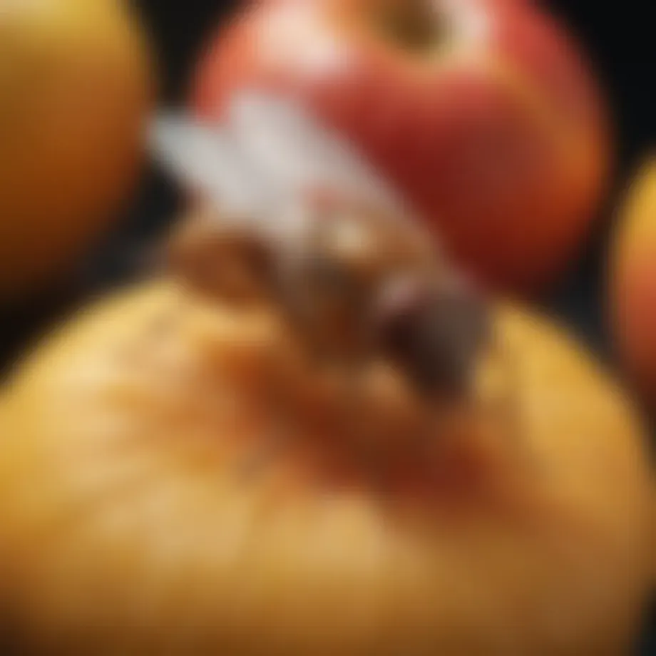 Close-up of a fruit fly on a ripe fruit