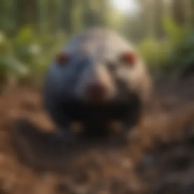 A close-up of a mole in its natural habitat.