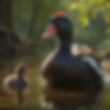 Muscovy Duck Behavior in Nature Muscovy duck in a natural habitat, showcasing its distinctive features and behavior.