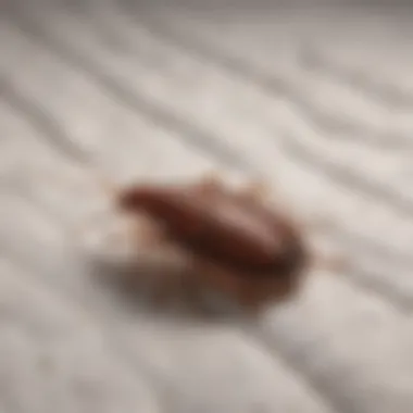 Close-up of bed bug hiding in mattress seams