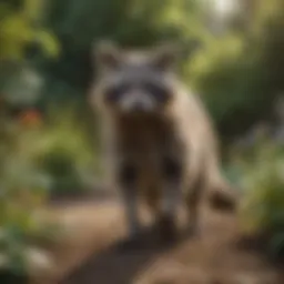 Raccoon in a garden exploring natural repellents