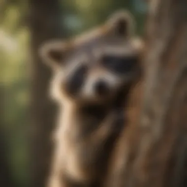 A raccoon climbing a tree, showcasing its dexterity and adaptability.