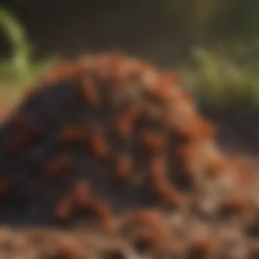 Close-up of fire ants on a mound