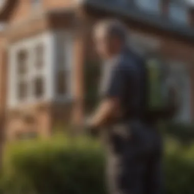 Pest control technician assessing a residential property