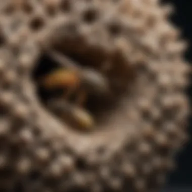 Close-up view of a wasp nest