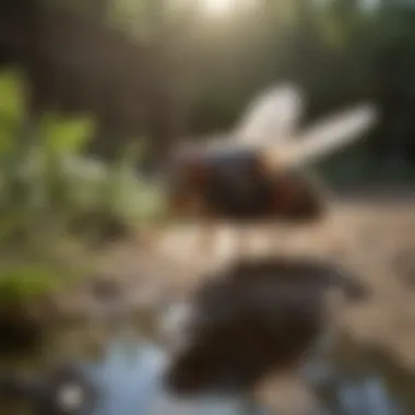 A close-up of a fly trap setup in an outdoor space